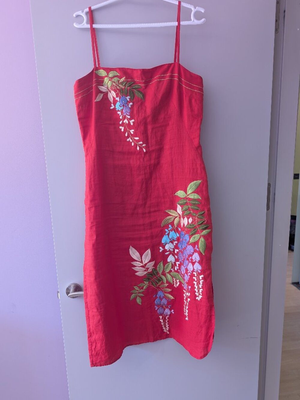 French Collection embroidered summer coral midi dress (M)